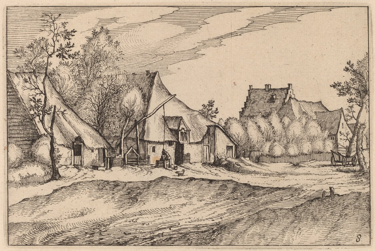 Farms in a Village by Claes Jansz Visscher after Johannes van Doetechum, the Elder after Lucas