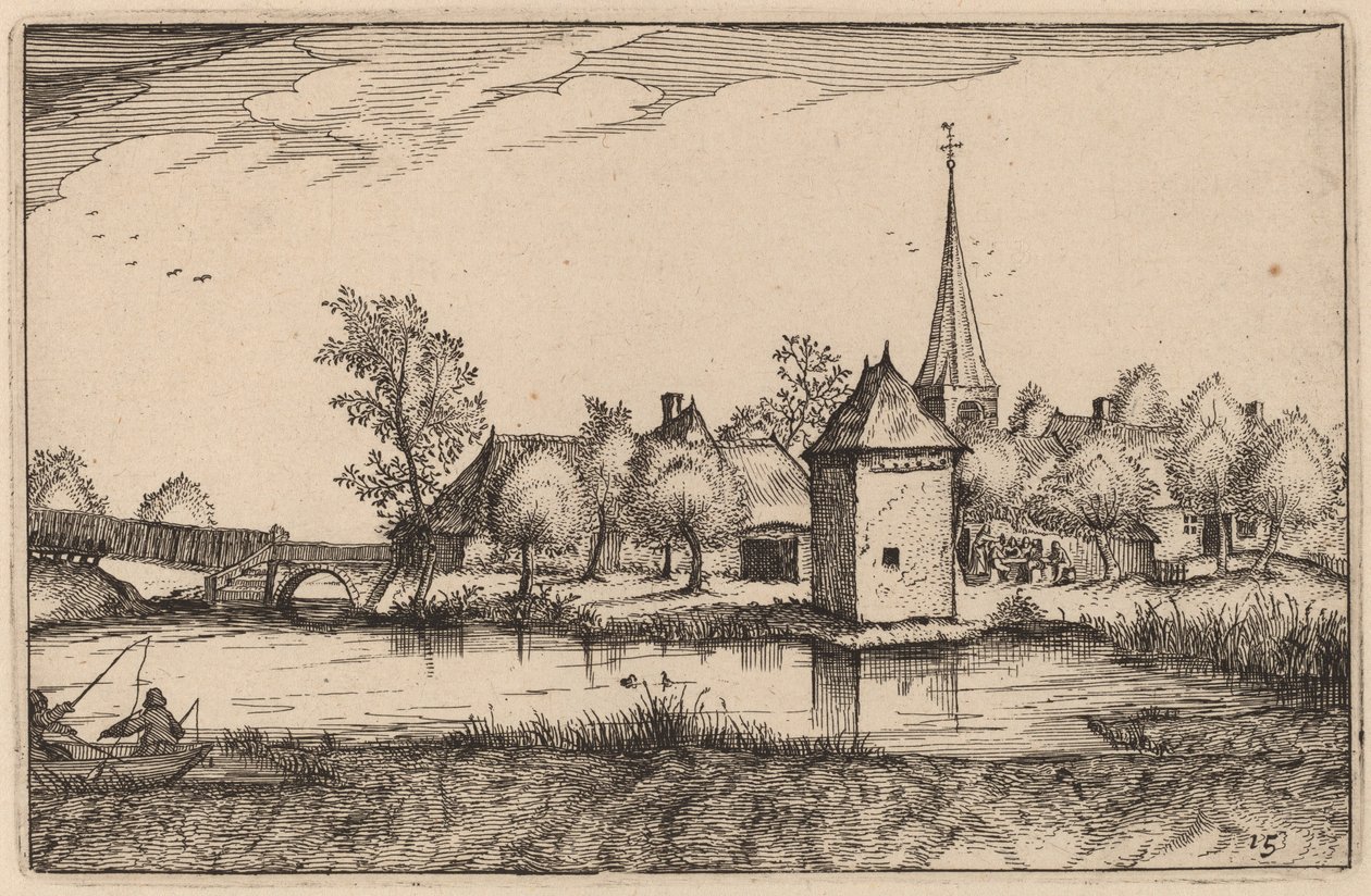Pond and a Village by Claes Jansz Visscher after Johannes van Doetechum, the Elder after Lucas