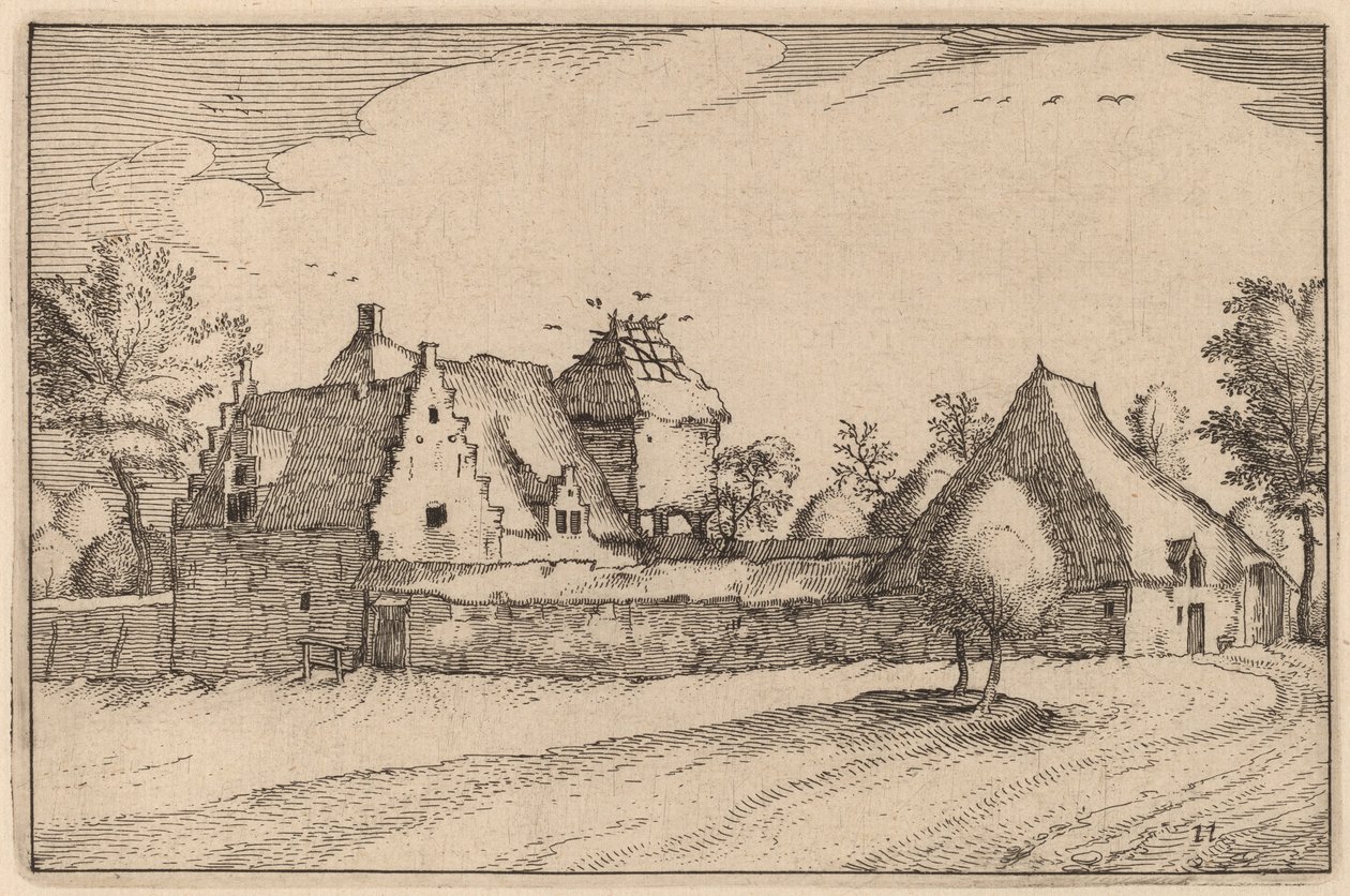 Walled Farm by Claes Jansz Visscher after Johannes van Doetechum, the Elder after Lucas