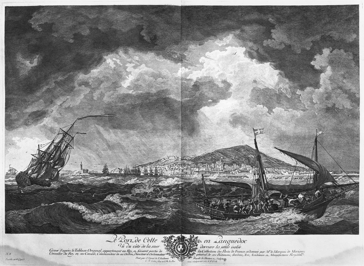 The Port of Cette in Languedoc seen from the sea behind the isolated jetty, series of 