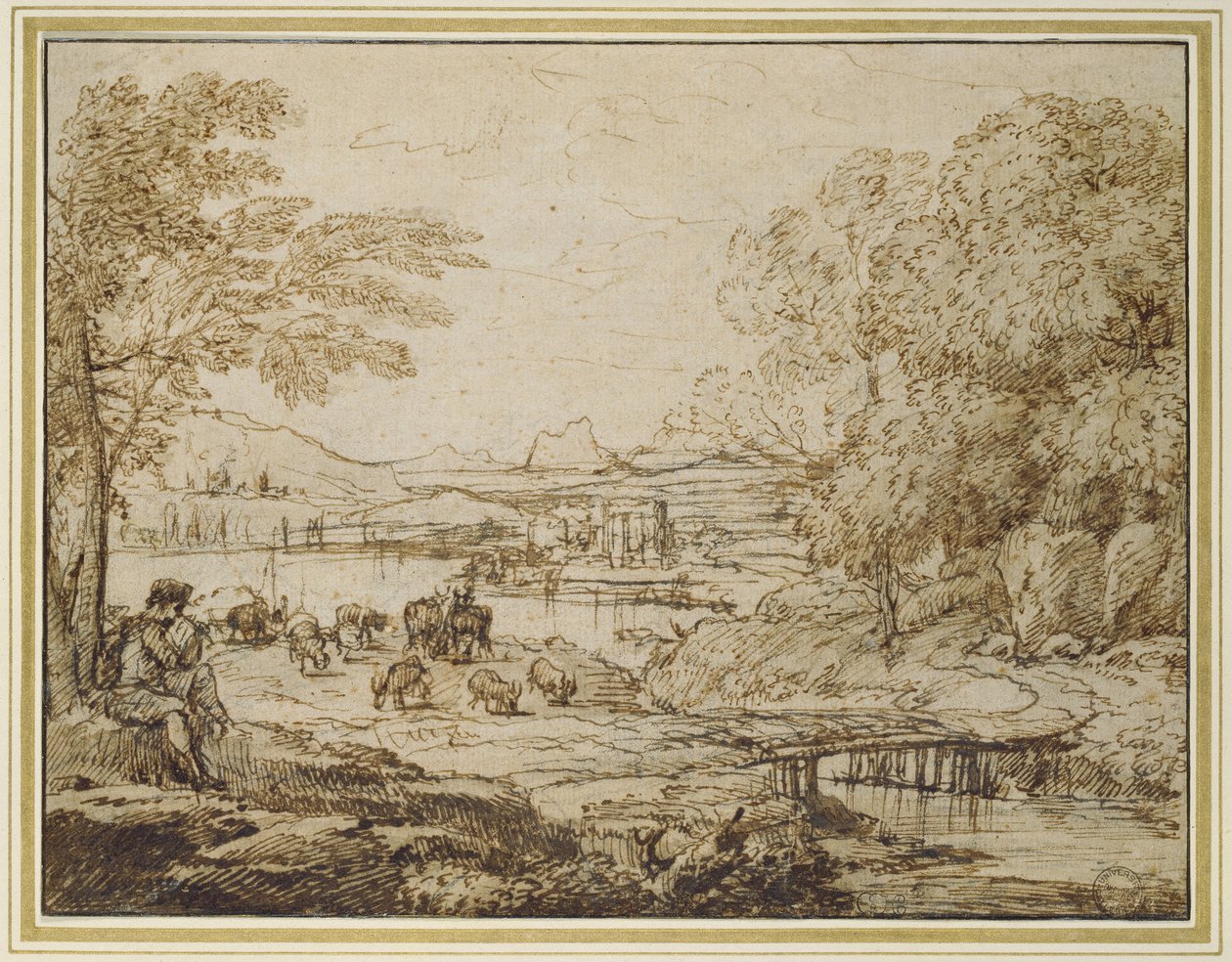 Youth playing a Pipe in a pastoral Landscape, c.1640s by Claude Lorrain