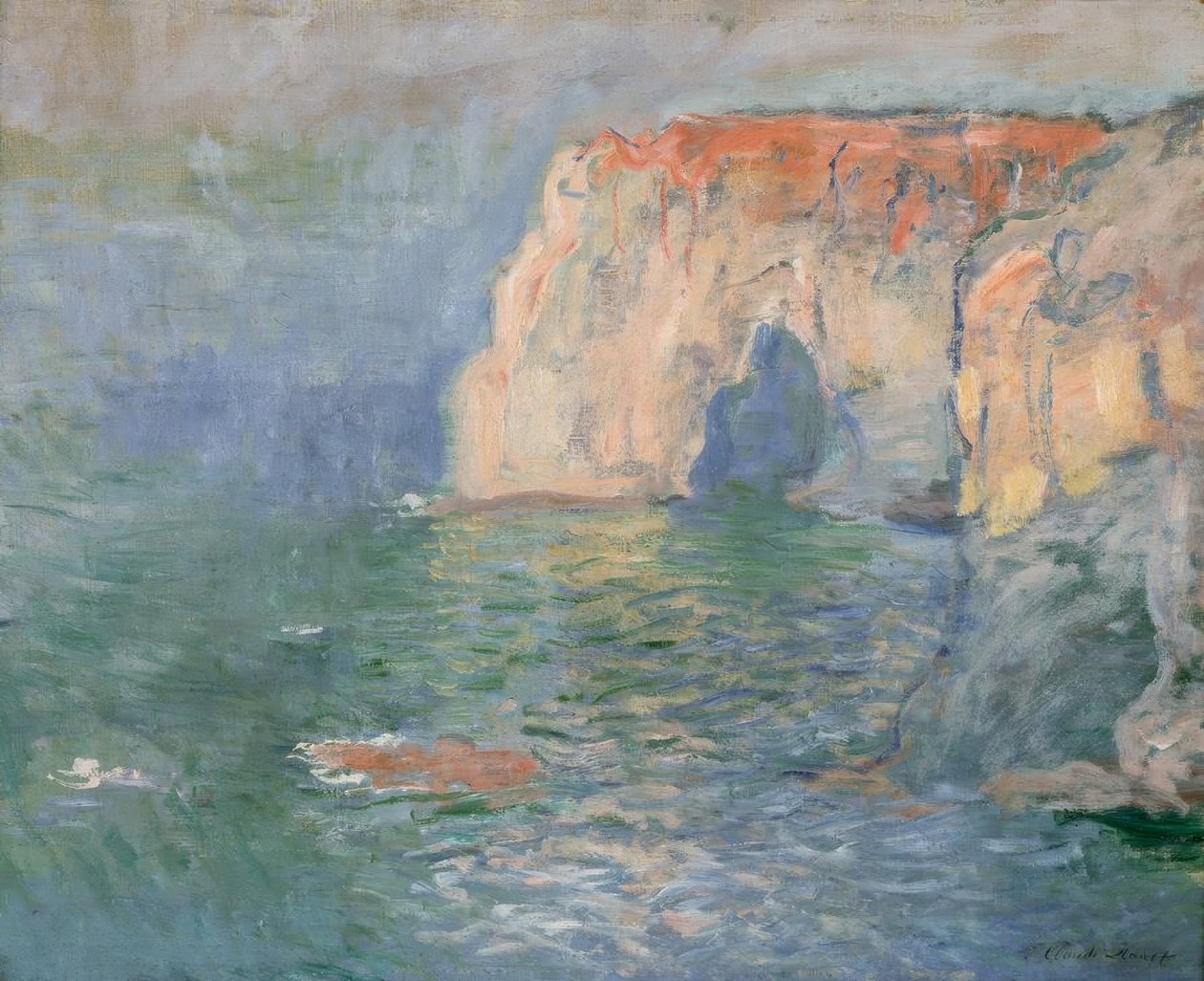 Etretat: The Manneporte, Reflections on the Water by Claude Monet