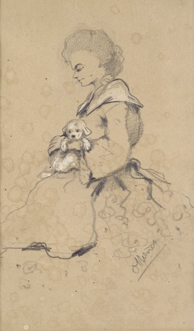 Women Holding a Small Dog, 1857 by Claude Monet
