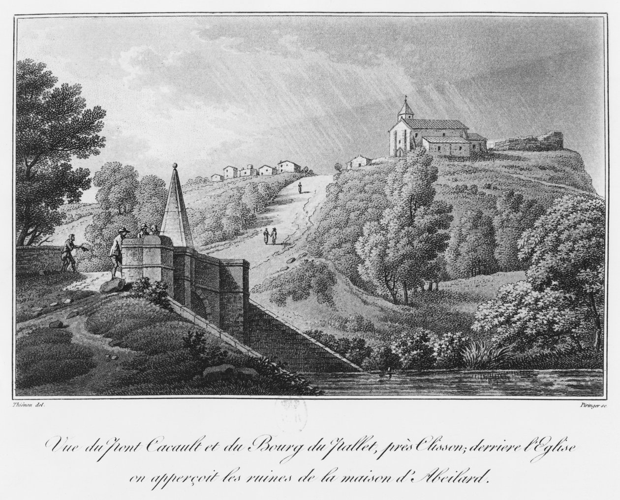 View of the Cacault Bridge and the Village of Pallet, Near Clisson, Ruins of the House of Abelard, Illustration from 