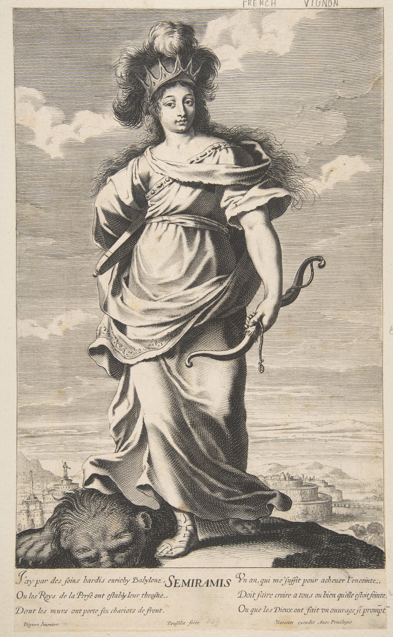 Semiramis from Les Sept Merveilles du Monde, c.1639-40 (etching & engraving) by Claude (after) Vignon
