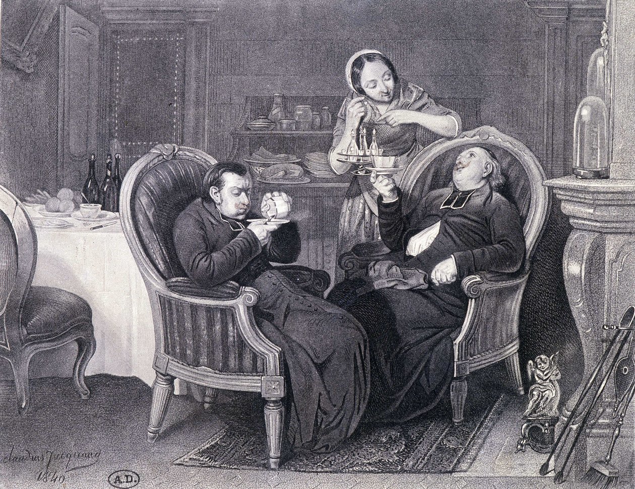 Afterdinner: Two Priests Take Coffee and Digestive, Served by Their Maid by Claude Jacquand