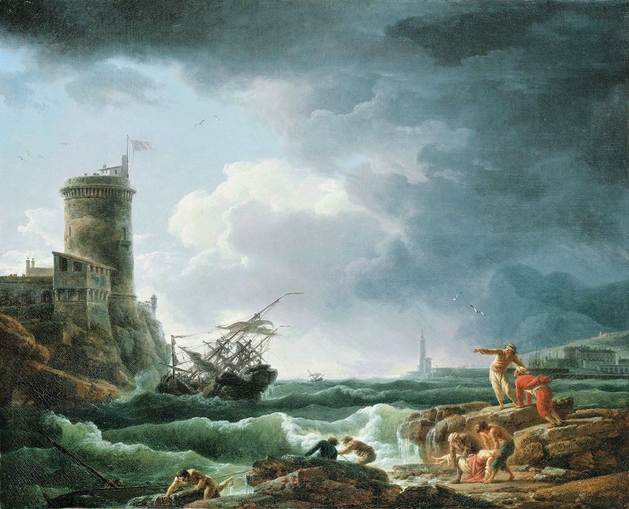 A Storm with Shipwreck by a Fortress, a Castaway in the Foreground, 1769 by Claude Joseph Vernet