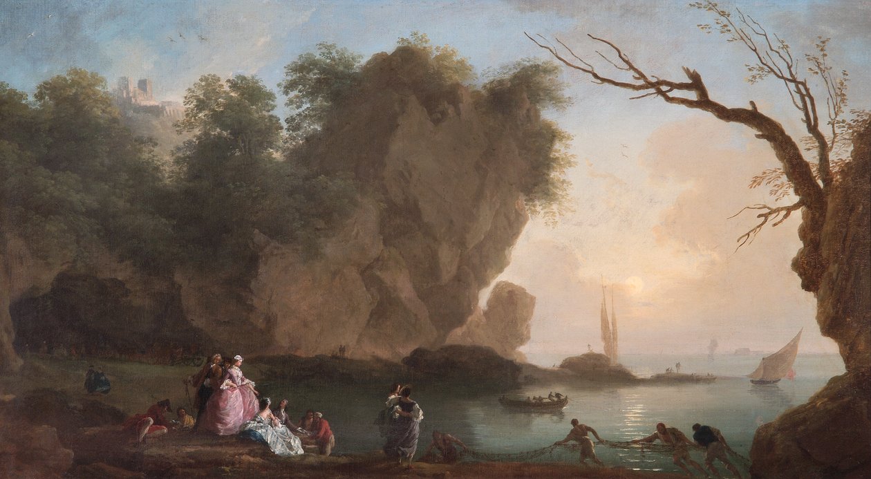 Sunset: View Over A Bay With Figures by Claude Joseph Vernet