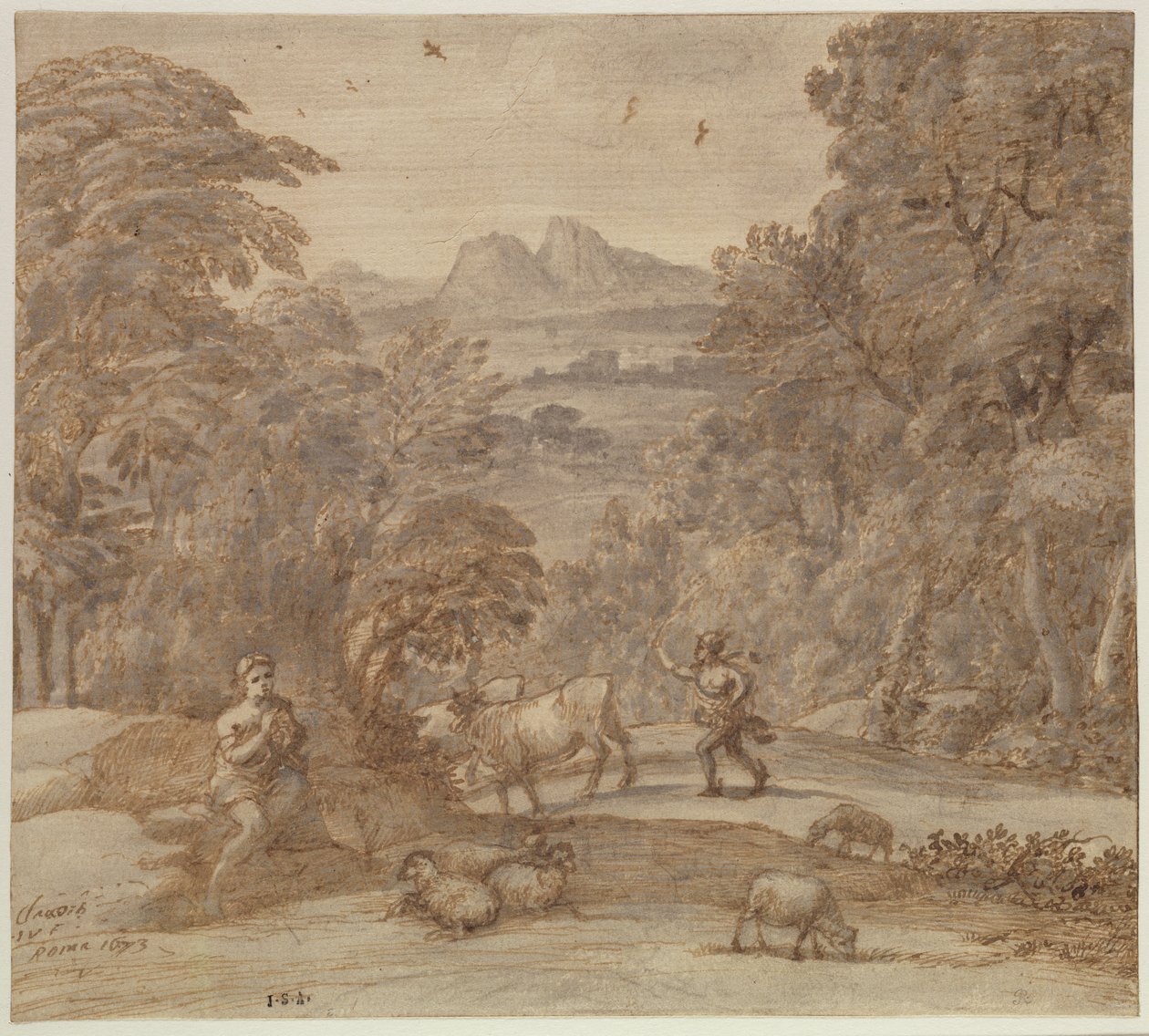 Landscape with Mercury and Apollo as a Shepherd by Claude Lorrain (1600-82)