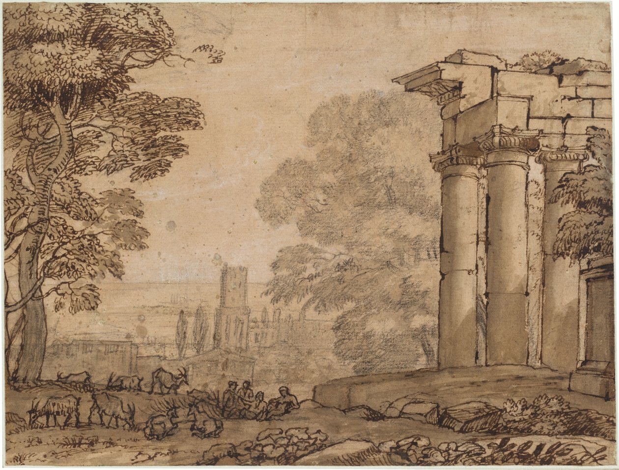 Landscape with Ruins, Pastoral Figures, and Trees by Claude Lorrain