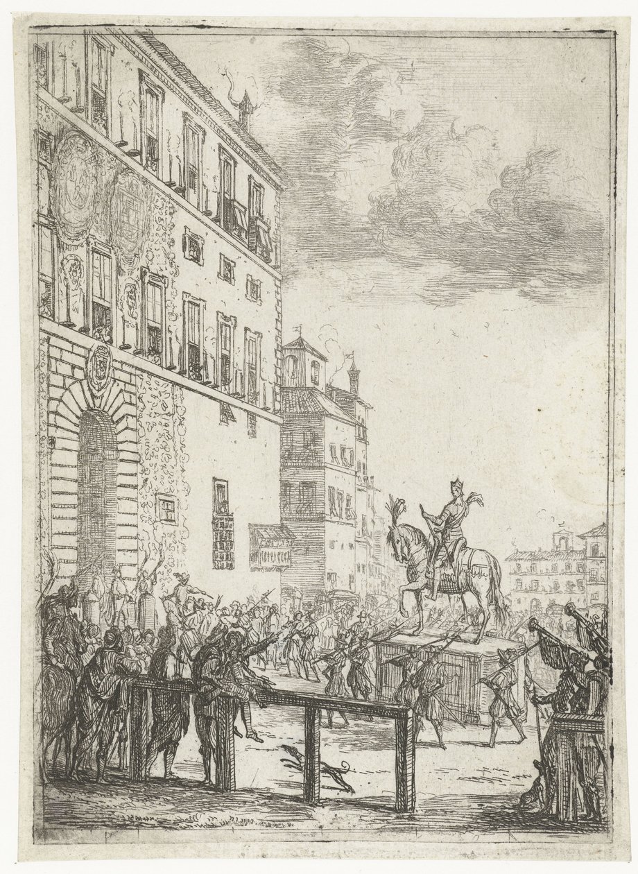 Equestrian Statue of the Emperor of the Holy Roman Empire (series title: Fireworks and Festivities for the Newly Elected Emperor of the Holy Roman Empire) by Claude Lorrain