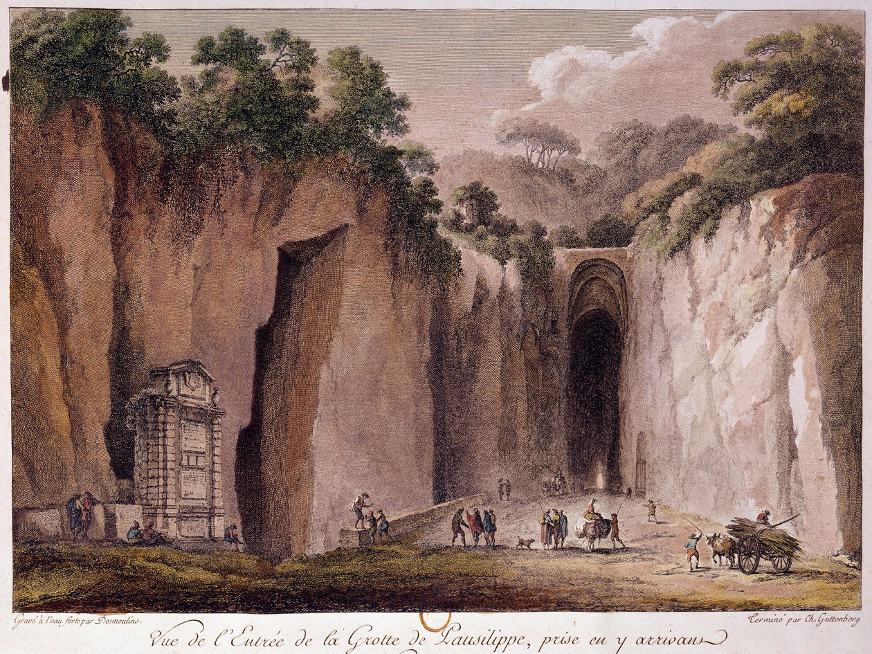 View of the Cave of Pausilippe, Near Naples, Drawing by Chatelet by Claude Louis Chatelet