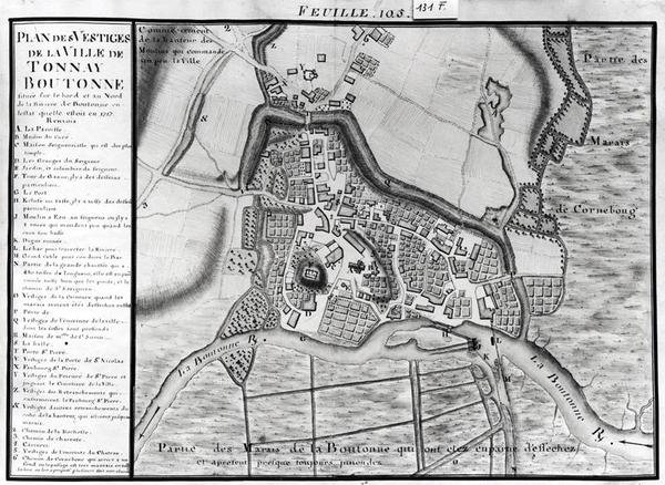 Map of the town of Tonnay-Boutonne, from Recueil des Plans de Saintonge by Claude Masse
