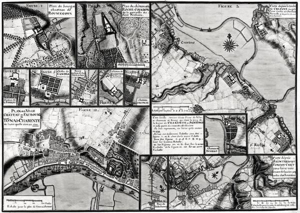 Map of the towns and chateaux situated along the Charente River in 1714, from Recueil des Plans de Saintonge by Claude Masse