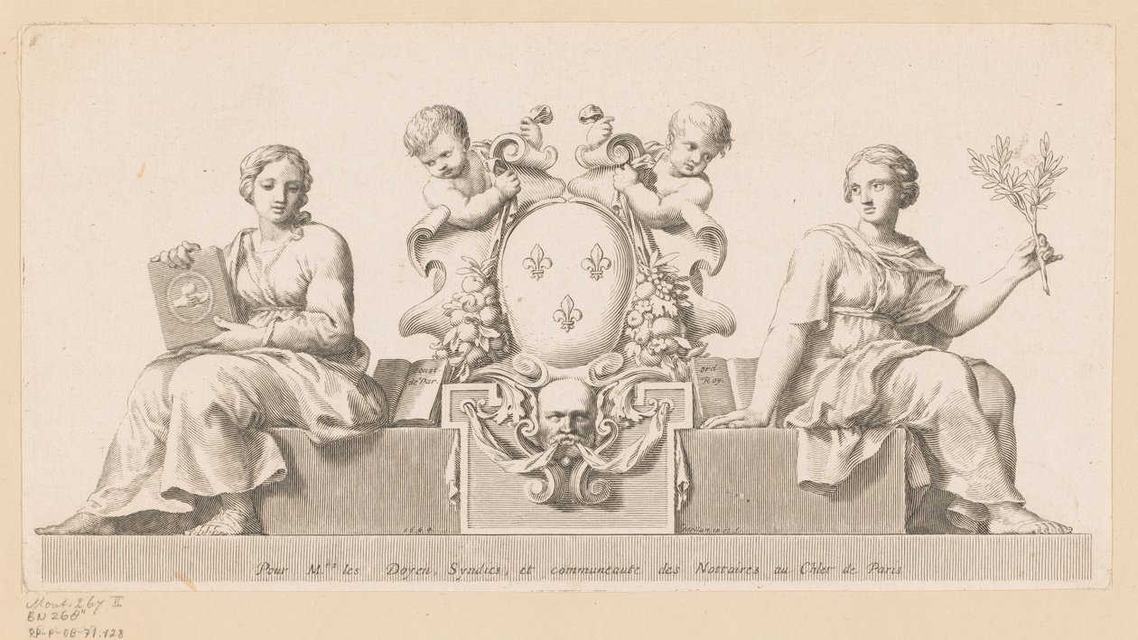 Coat of Arms of the Notaries of the Châtelet in Paris with Personifications of Good Faith and the Law by Claude Mellan