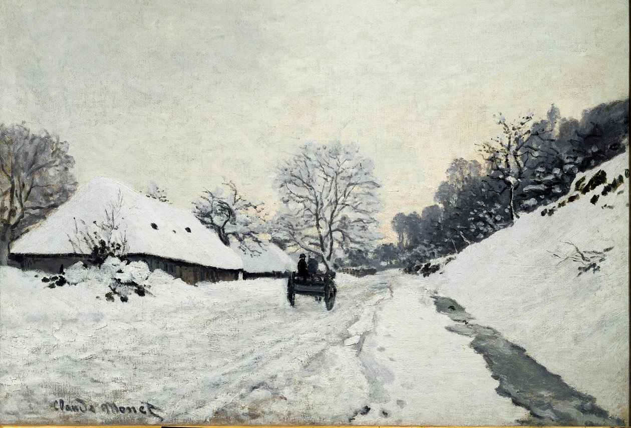 Cart, Road Under Snow in Honfleur by Claude Monet