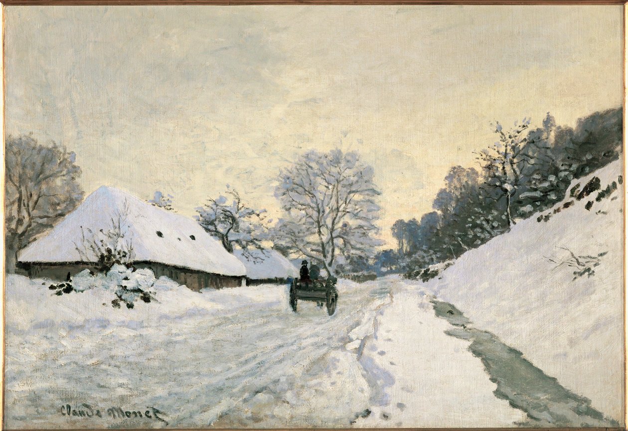 The Cart, Road Under the Snow in Honfleur by Claude Monet