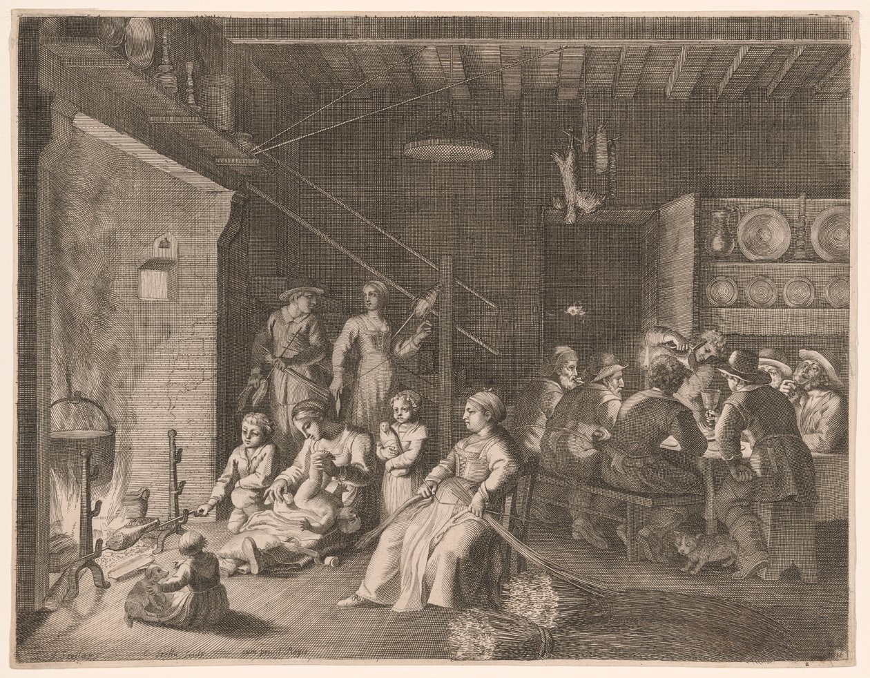 The Vigil at the Farm During Winter, Plate 16 from Pastorales by Claudine Bouzonnet Stella