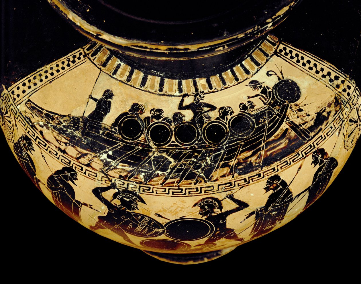 War Galley with Warriors, Oarsmen, and Helmsmen by Cleimachos Cleimachos