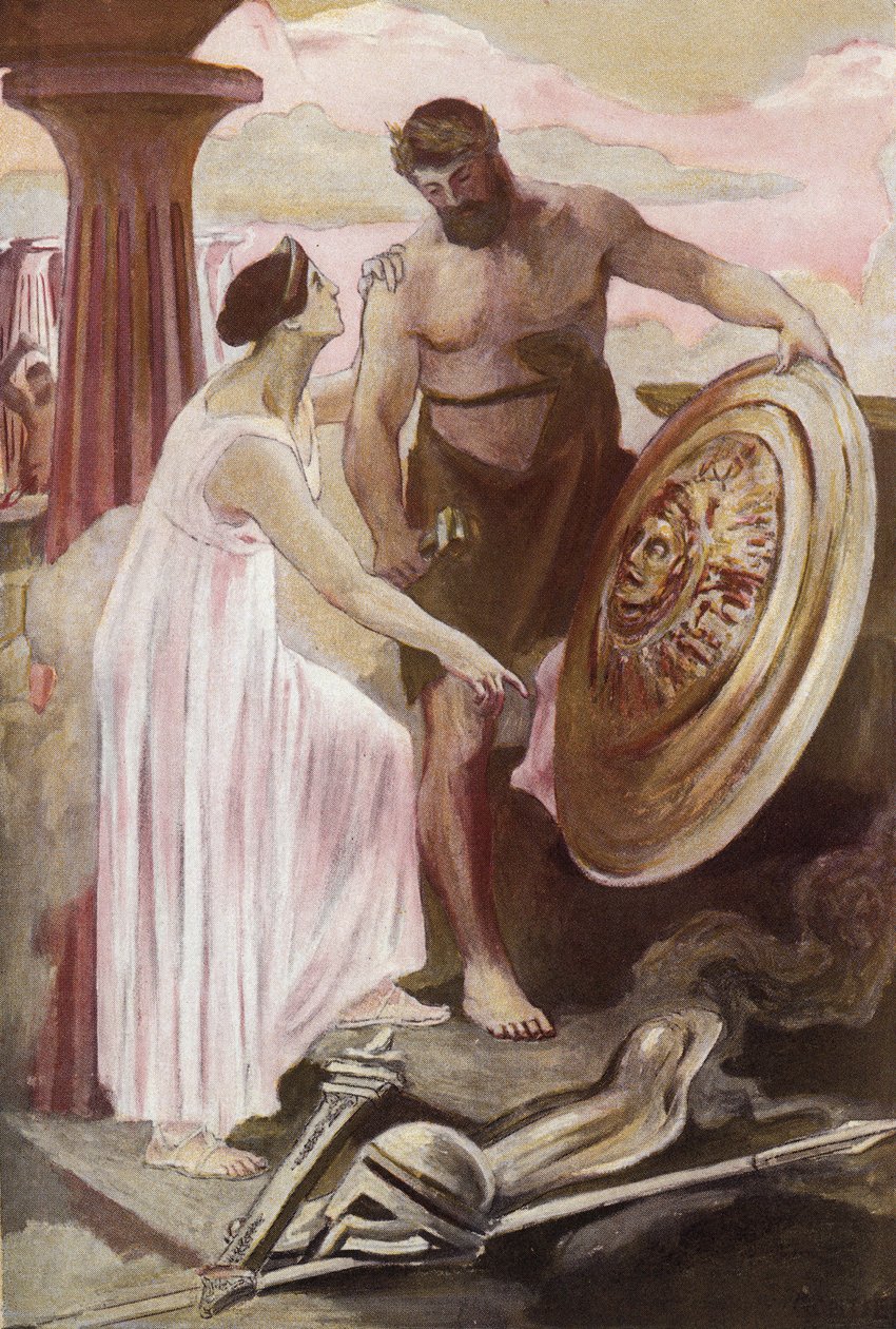 The Shield of Achilles Created by Vulcan. Illustration by Clement Gontier for Homer