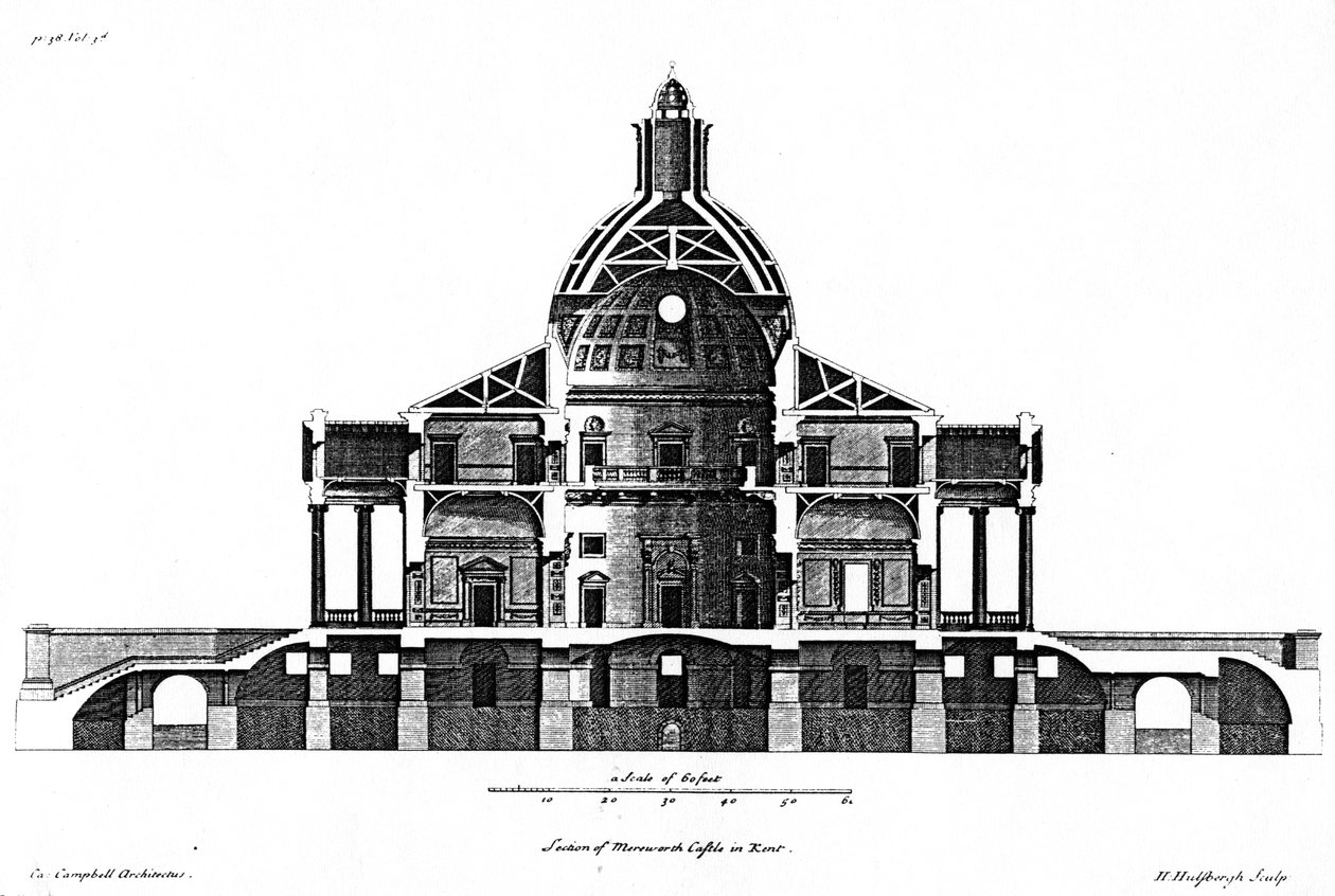 Section of Mereworth Castle in Kent, Engraved by H. Hulsbergh by Colen Campbell