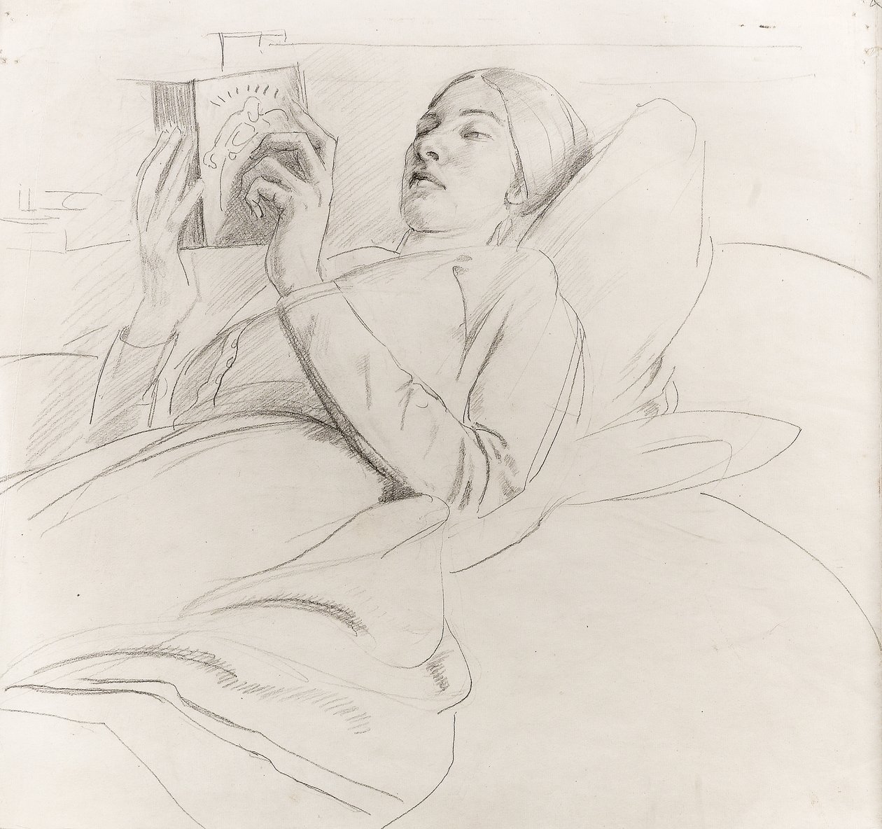 Portrait of Winifred Knights reading, c.1921 by Colin Unwin Gill