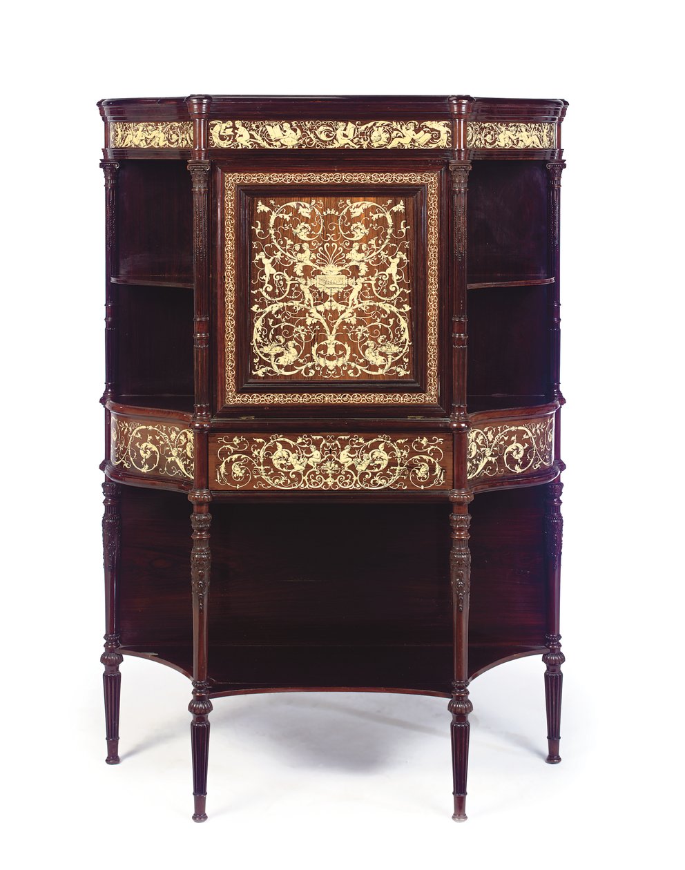 English ivory-inlaid rosewood and marquetry secretaire