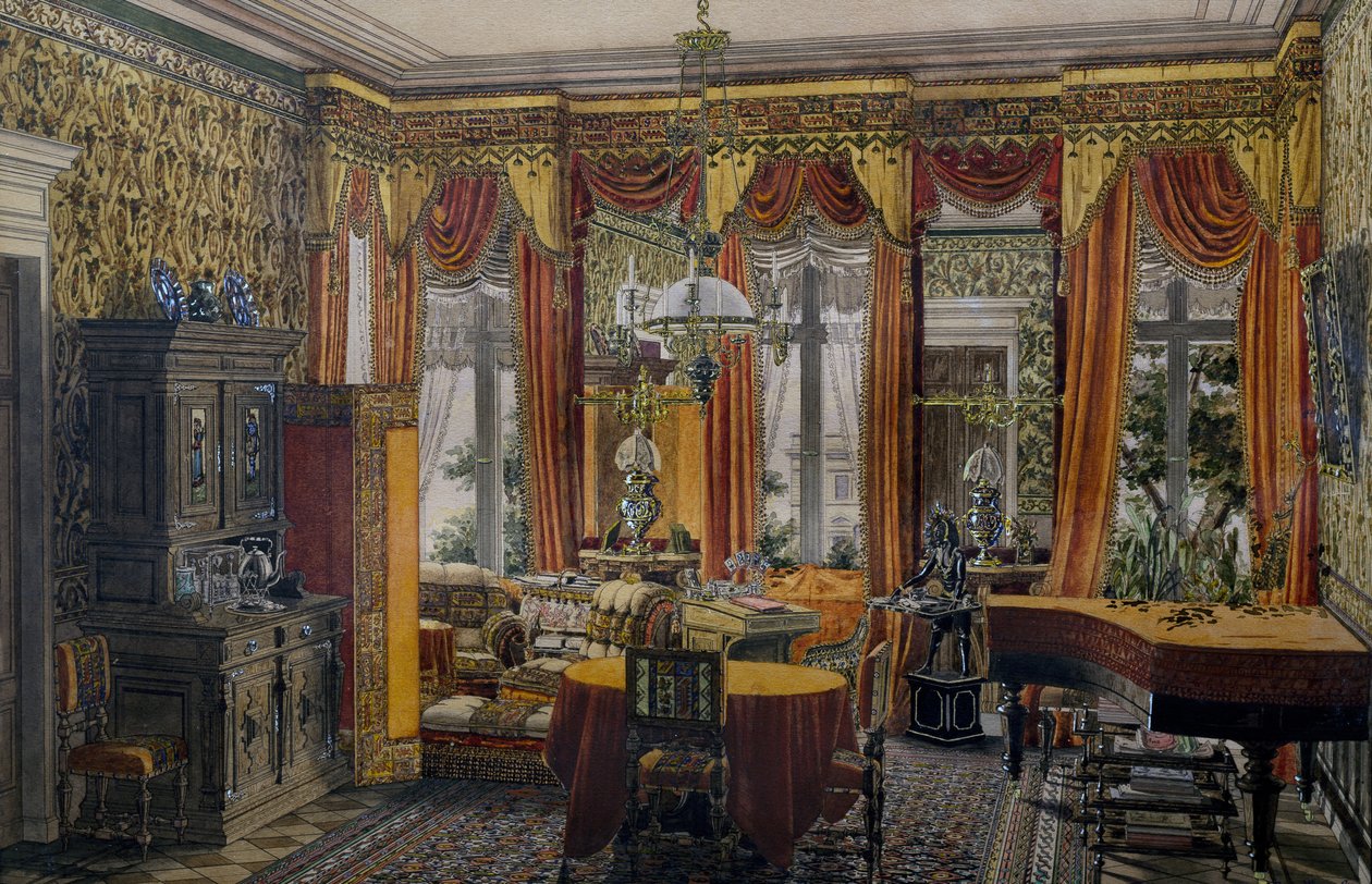 Berlin drawing room, watercolor by Conrad von Muralt by Conrad von Muralt