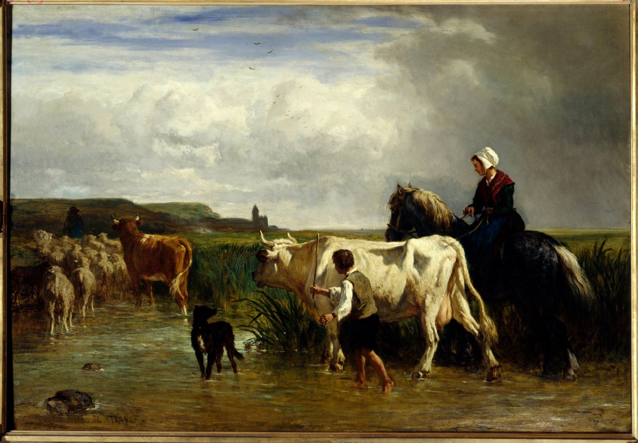 The Crossing of the Ford by Constant-Emile Troyon