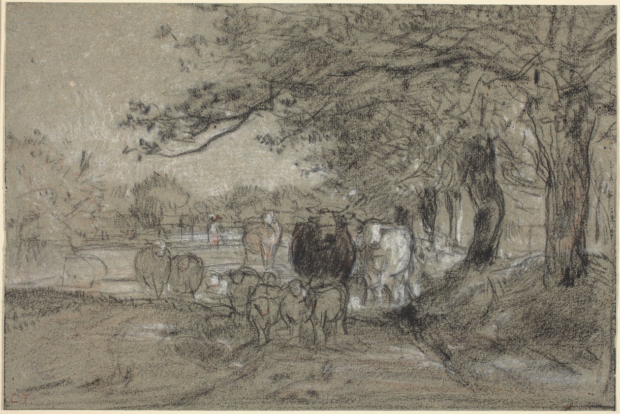 Cows and Sheep under Trees by Constant Troyon
