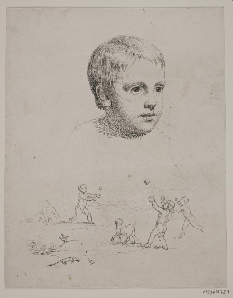 Top: Portrait of T. N. Thiele as a Child, Bottom: Four Boys Playing Ball by Constantin Hansen