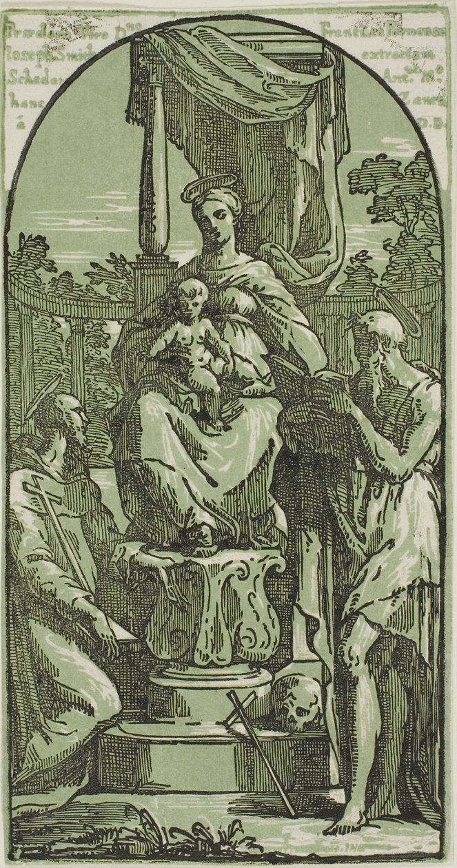 Madonna and Child Enthroned, St. Jerome and St. Francis by Conte Antonio Maria Zanetti the Elder