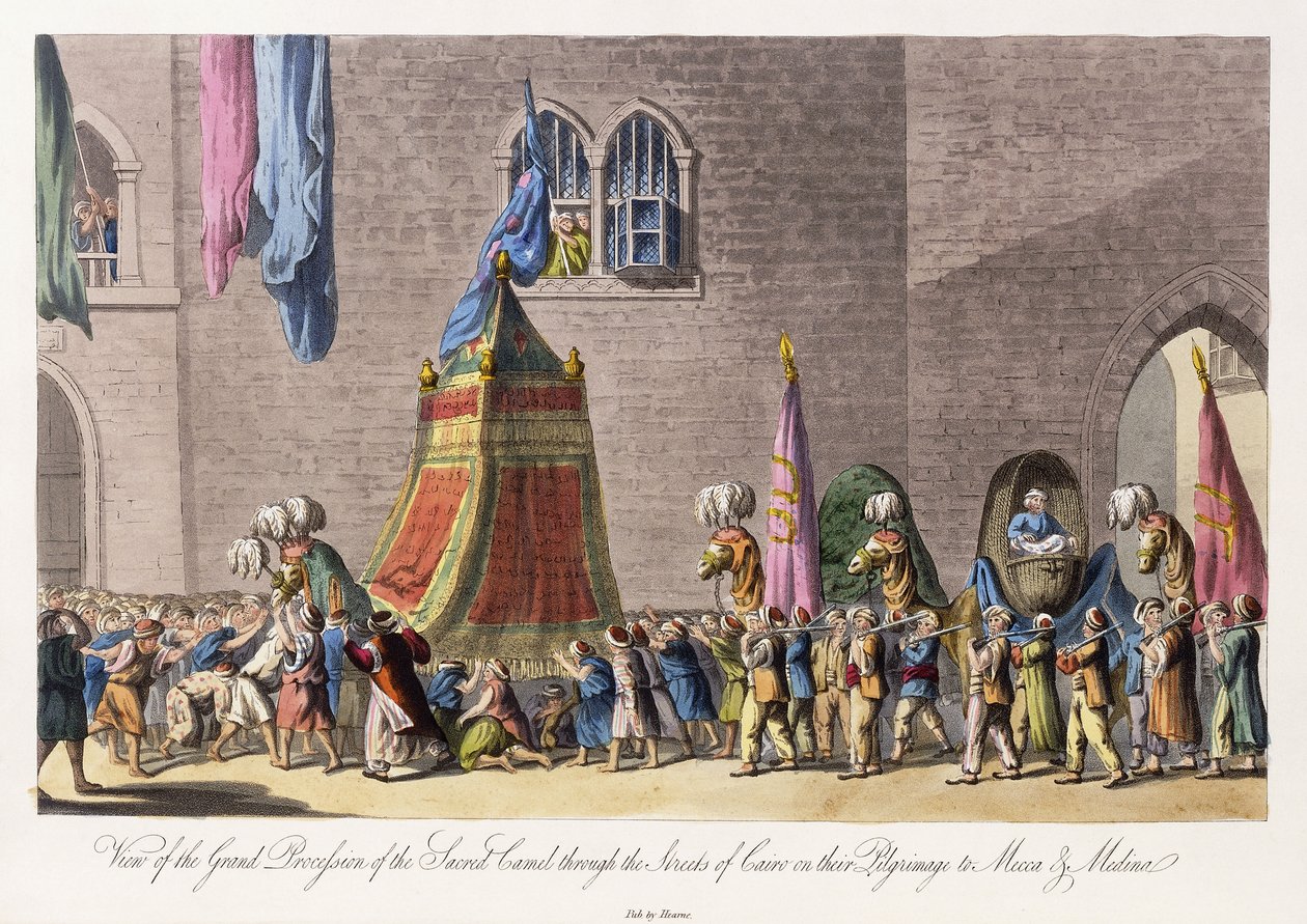 View of the Grand Procession of the Sacred Camel through the Streets of Cairo on their Pilgrimage to Mecca & Medina by Cooper (after) Willyams