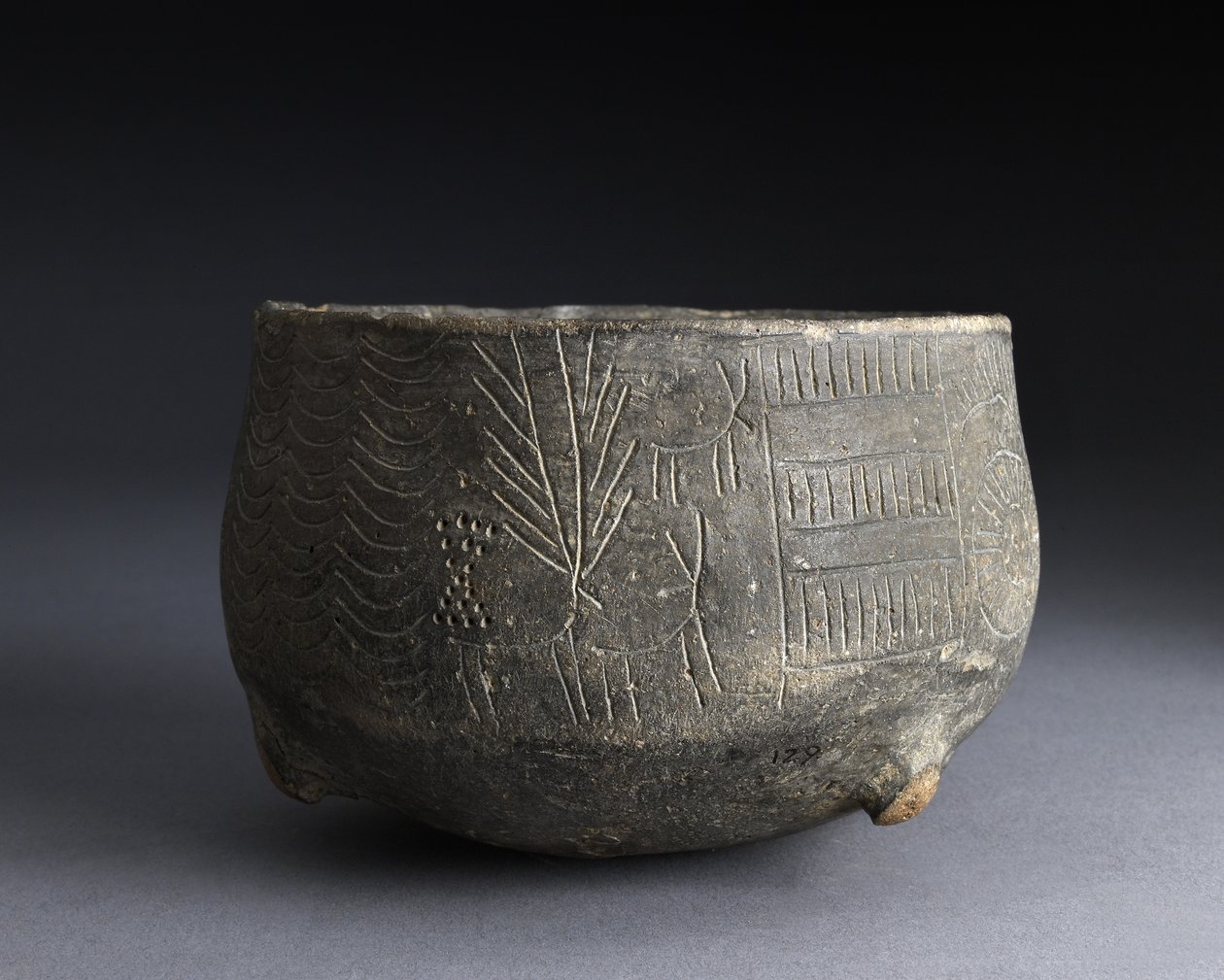Bowl, with incised decoration depicting stags, from Los Millares, Spain, Copper Age, c.2000 BC by Copper Age