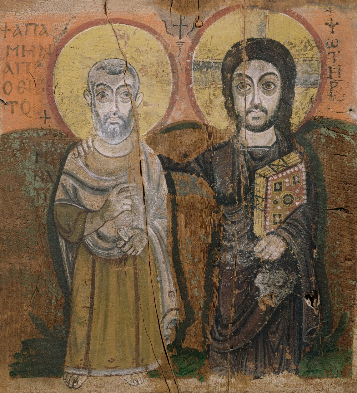 Icon depicting Abbott Mena with Christ, from Baouit by Coptic