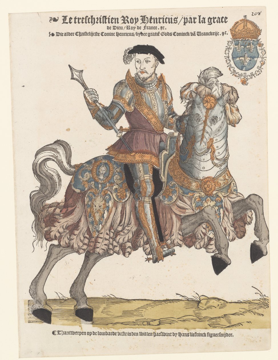 Portrait of Henry II of France in Armor on Horseback, Facing Right by Cornelis Anthonisz. (manner of)