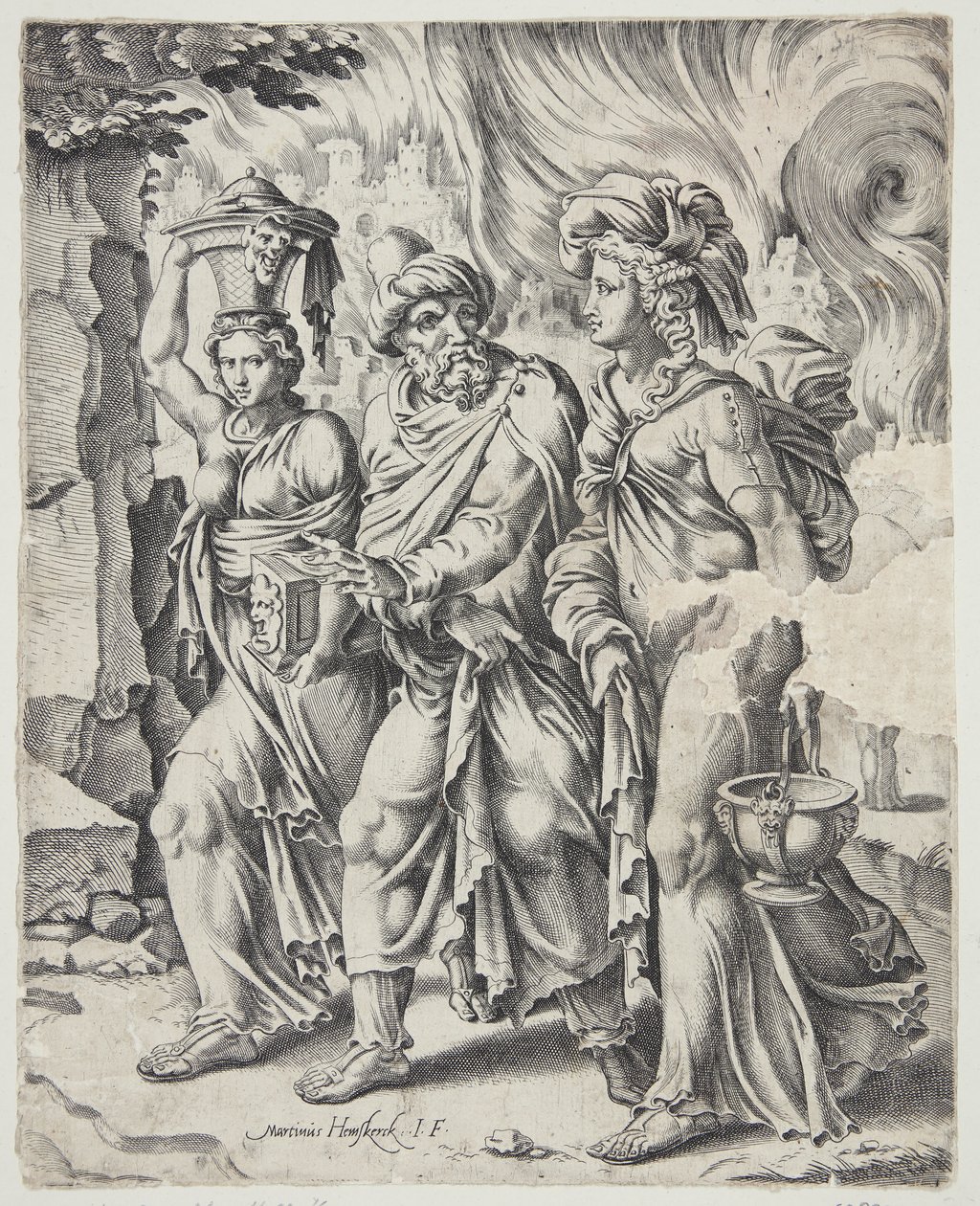 Lot and His Daughters Leaving the Burning Sodom by Cornelis Bos
