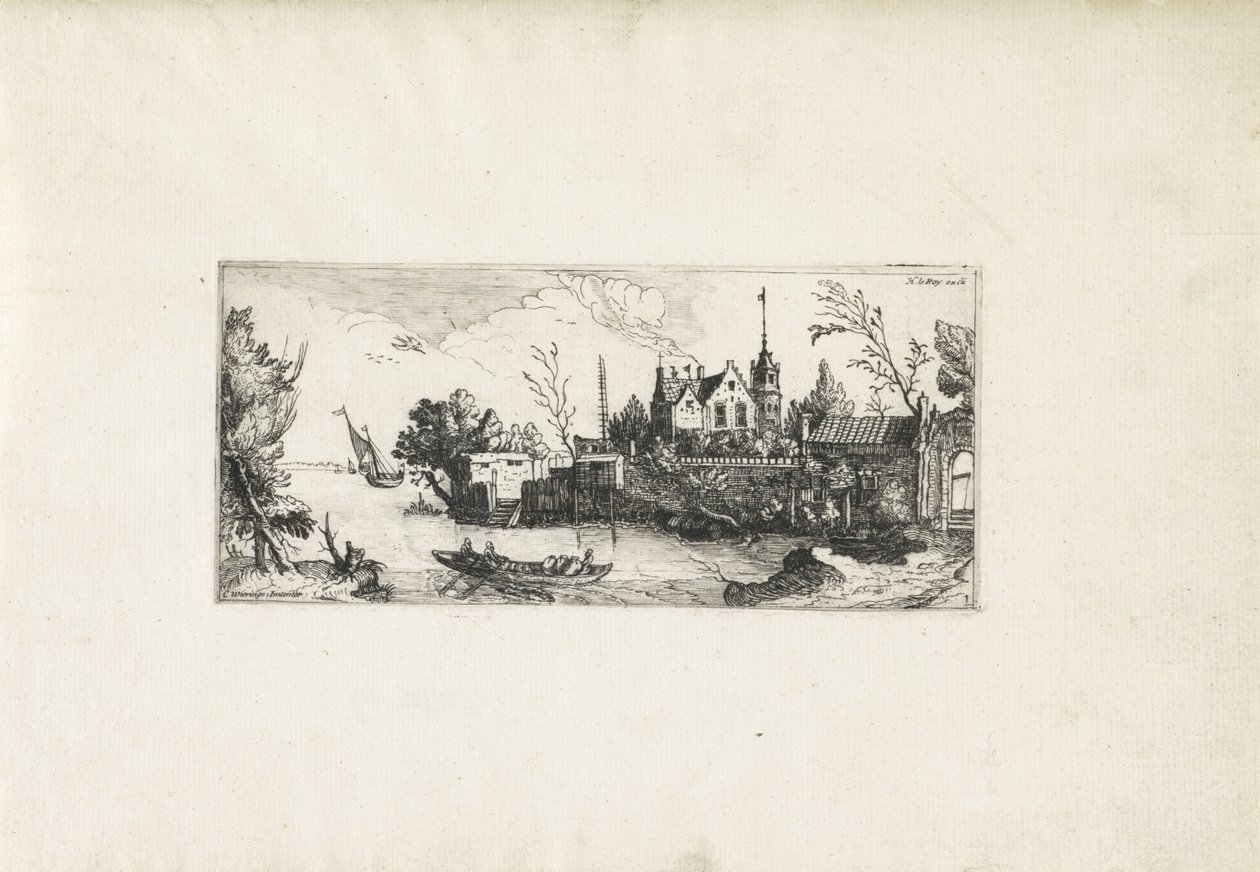 River Landscape with a Rowboat (series title) by Cornelis Claesz van Wieringen (possibly)