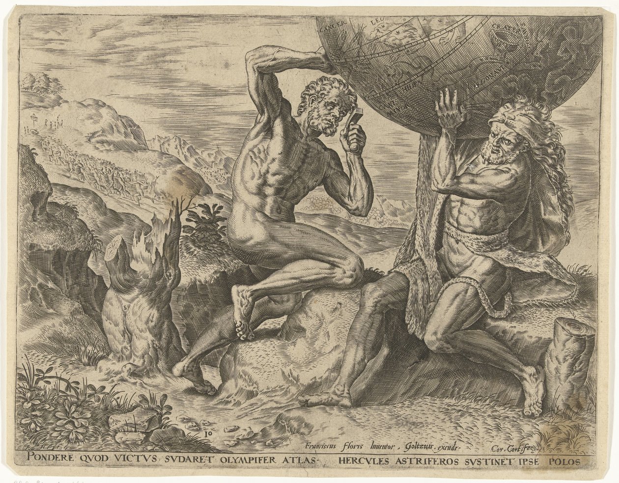 Hercules Bears the Globe for Atlas (Works of Hercules) by Cornelis Cort