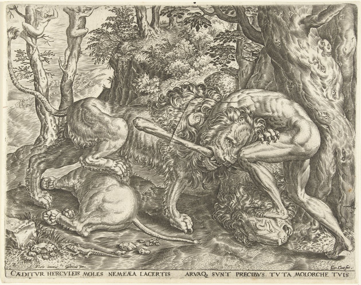 Hercules Strangles the Nemean Lion (Works of Hercules) by Cornelis Cort