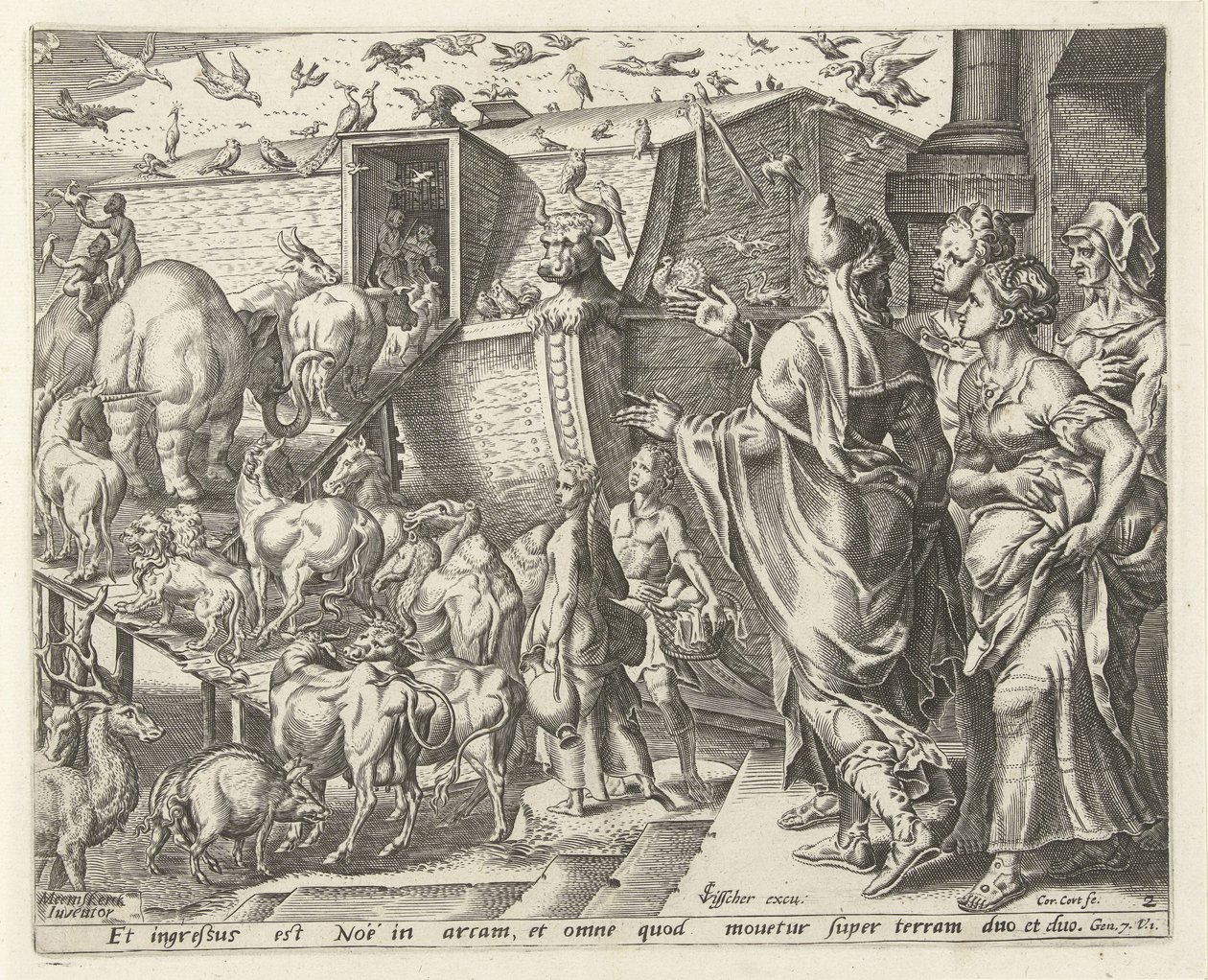 Noah Boards the Ark with His Family and the Animals (series title) by Cornelis Cort