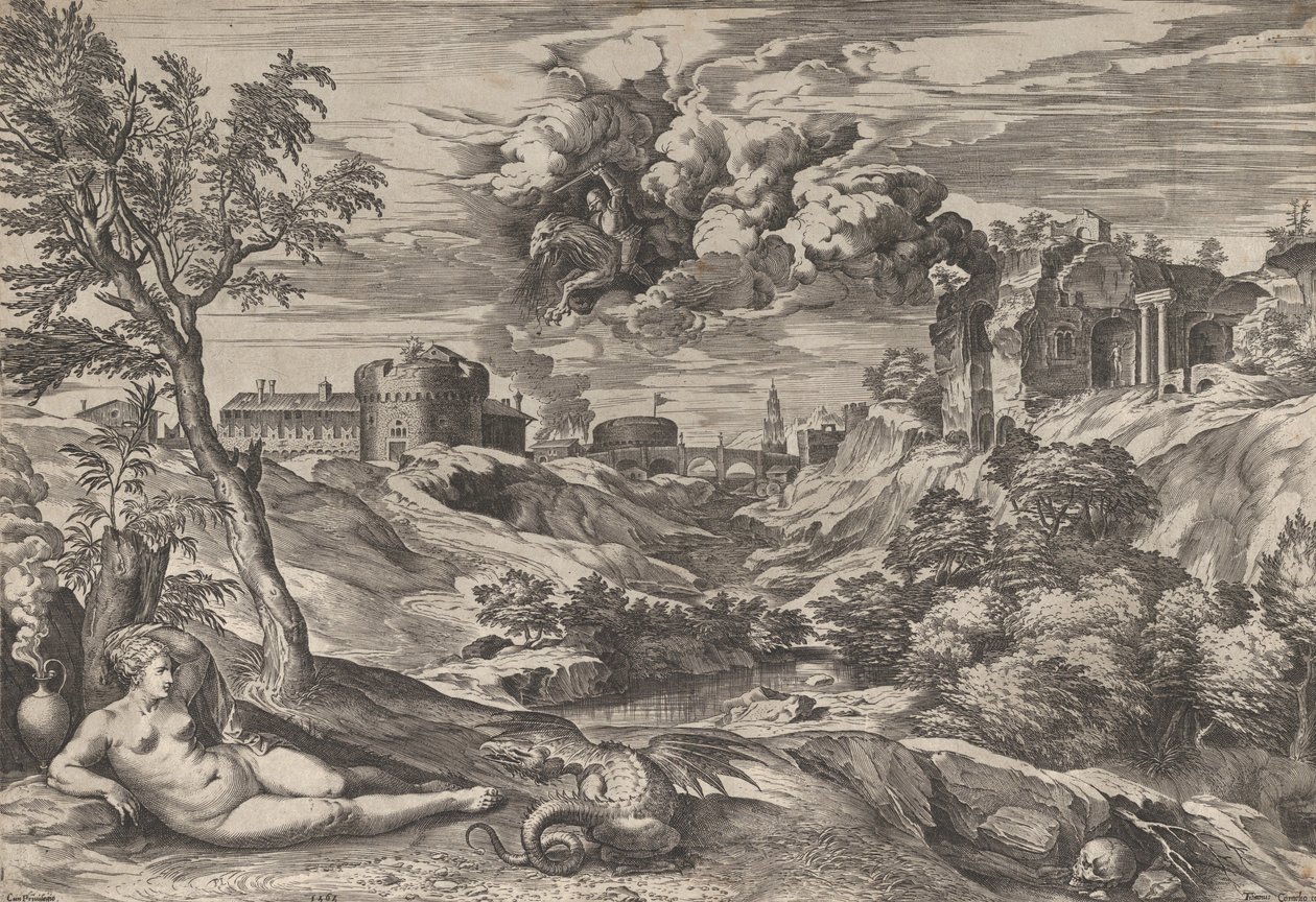 Ruggiero Rescuing Angelica by Cornelis Cort