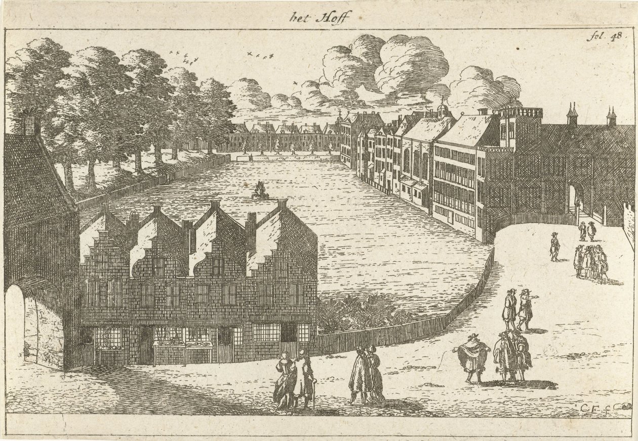 View of the Buitenhof (title on object: The Court) by Cornelis Elandts