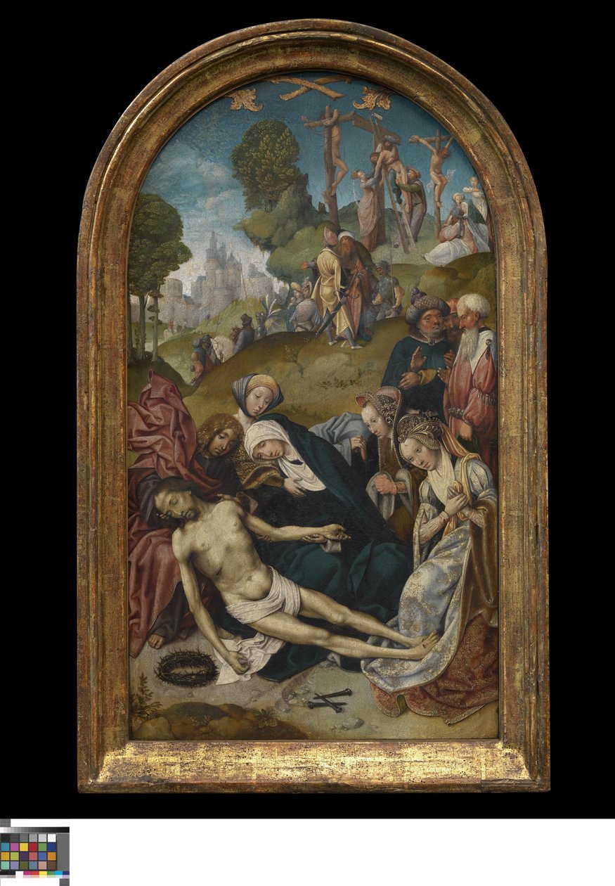 The Lamentation; in the Background the Descent from the Cross by Cornelis Engebrechtsz.