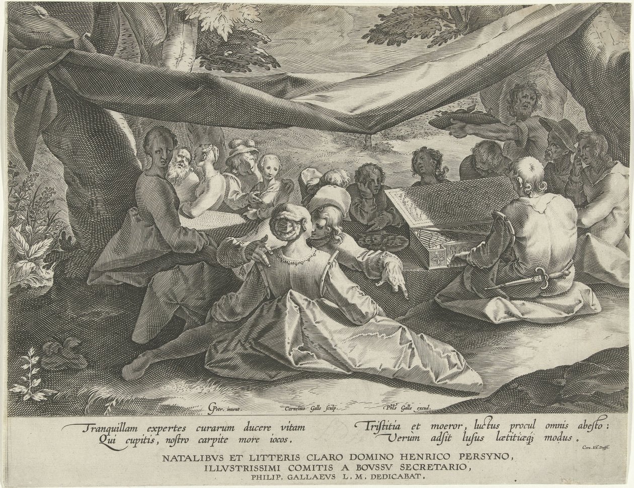 Musical Company with Man Behind Virginal by Cornelis Galle (I)