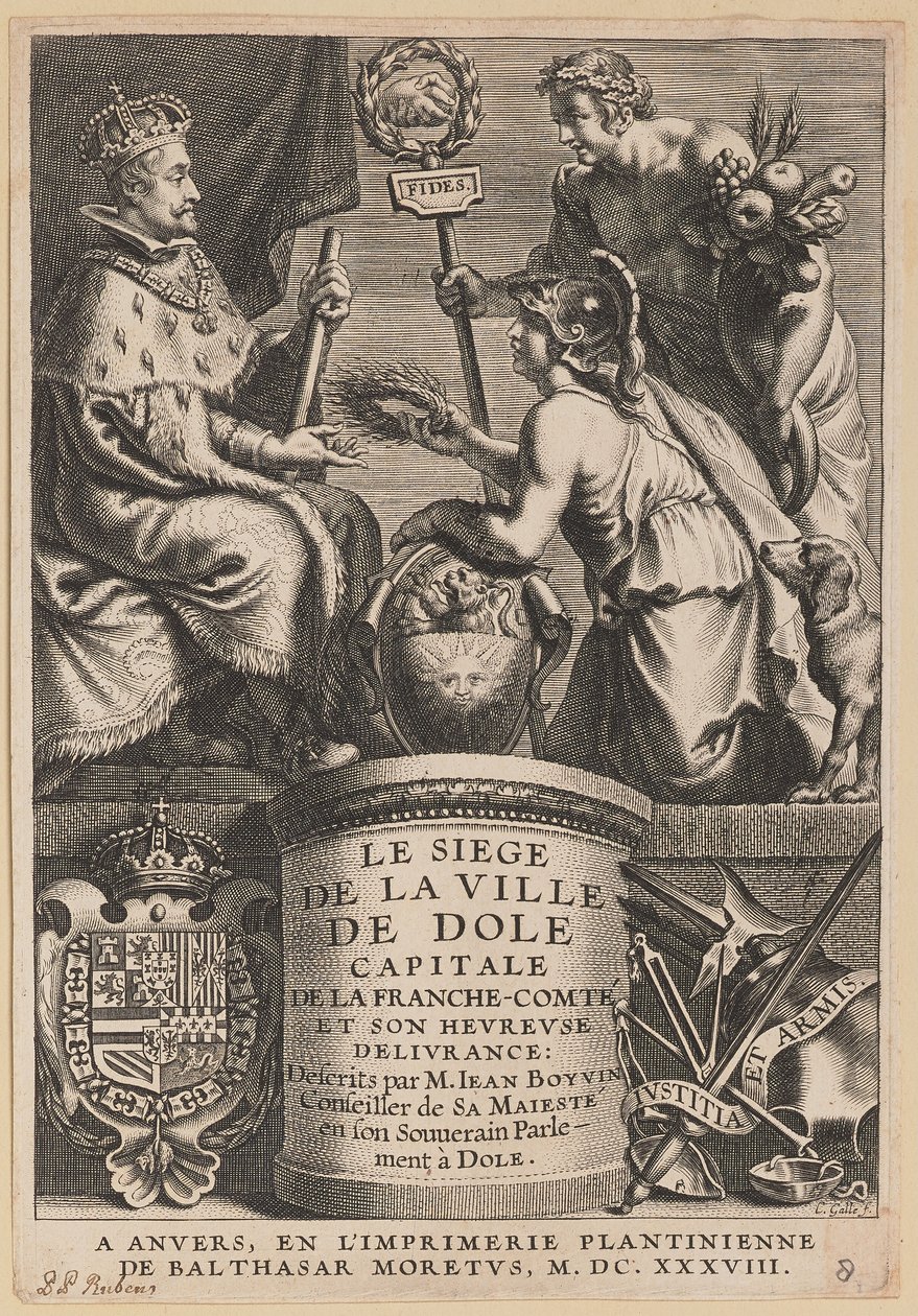 Title Page for Jean Boyvin, Le Siege de la Ville de Dole by Cornelis Galle I after Erasmus Quellinus II after Sir Peter Paul Rubens