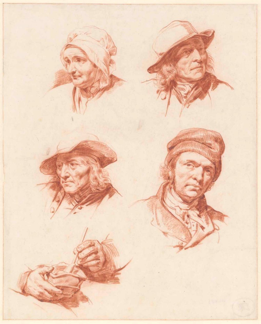 A study sheet with heads by Cornelis Kruseman