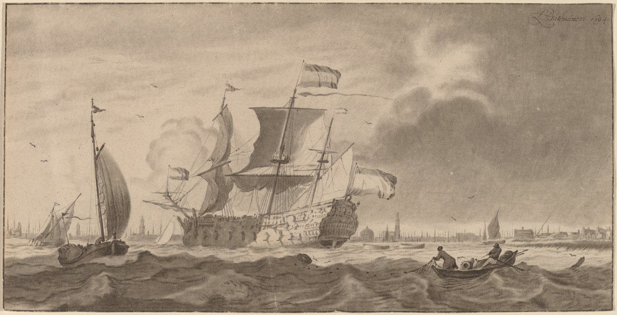 War Vessel in the Y by Cornelis Ploos van Amstel and Bernhard Schreuder, after Ludolf Backhuysen