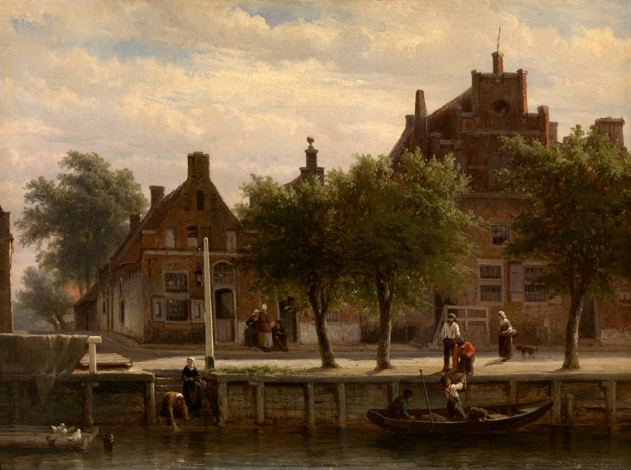 A View of the Harbour of Hasselt, Overijssel by Cornelis Springer