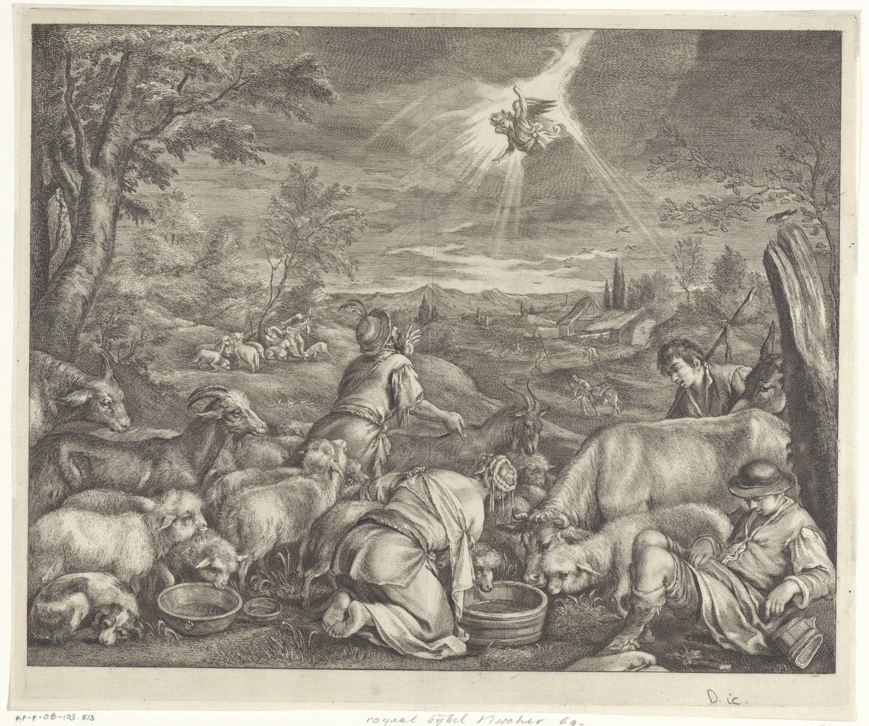 Abraham Departs for Shechem / Annunciation to the Shepherds by Cornelis Visscher (II)